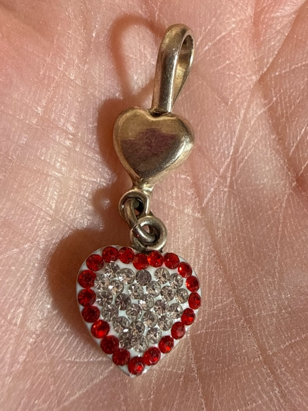 Vintage sterling silver Red rhinestone heart Dangle pendent Necklace delicate - Picture 3 of 15